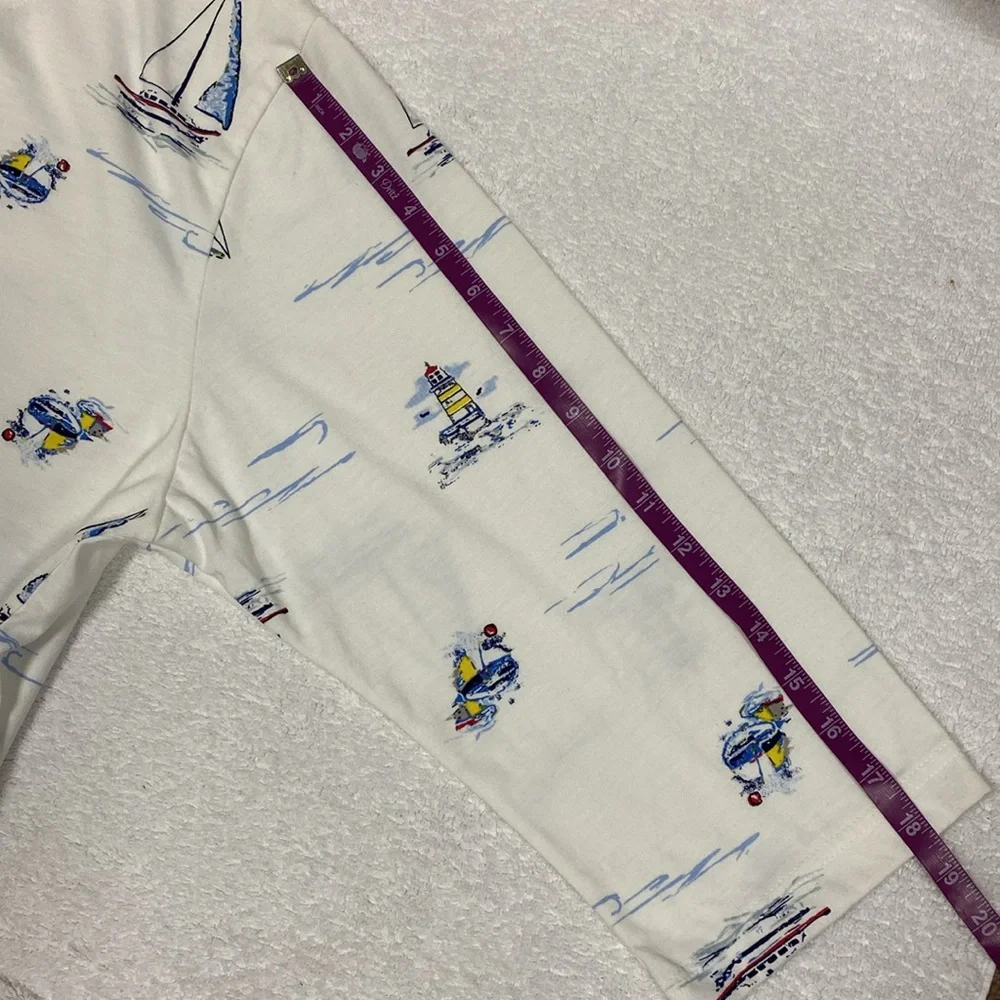 Palm Harbor White Nautical Print lighthouse sailboat vneck pullover 2x - Picture 7 of 7